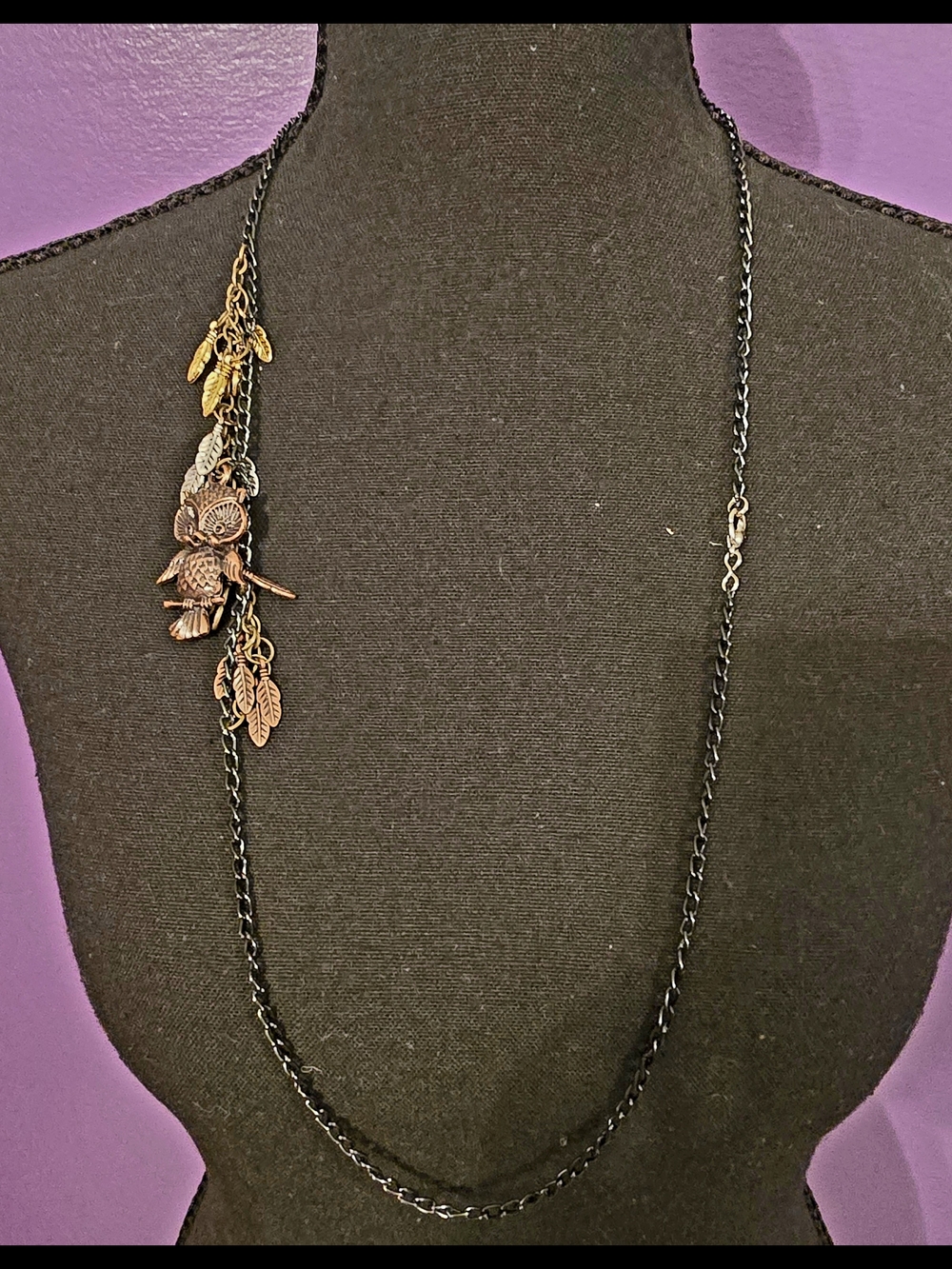 Handmade Copper Owl Leaf Charm Necklace - Women Jewelry image 3